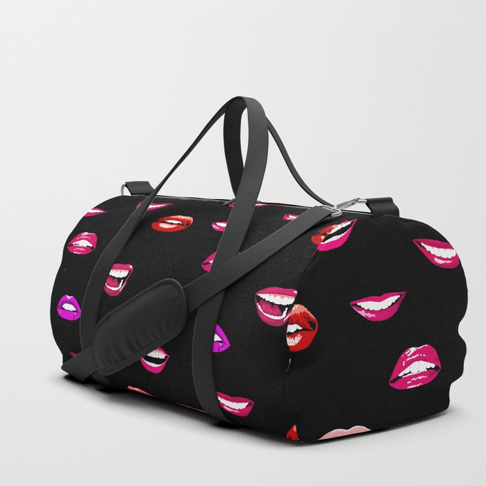 Lips pattern black background  Duffle Bag