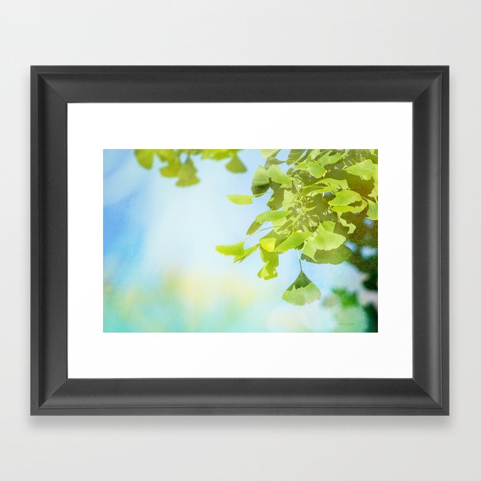 Ginkgo Blue Sky & Bright Green Framed Art Print