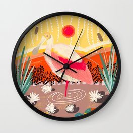 Roseate Spoonbill in the Sunset Wall Clock