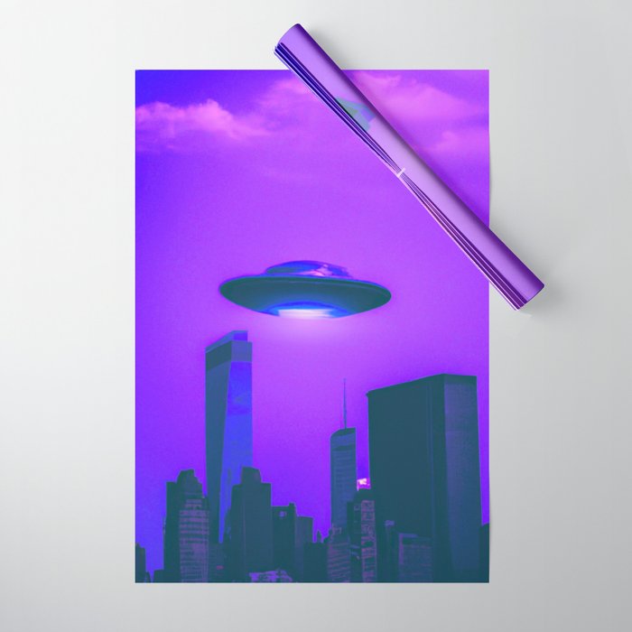 UFO Sighting | NYC cityscape | Vaporwave Aesthetics Wrapping Paper