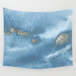 Watercolor Blue and Gold Wall Tapestry