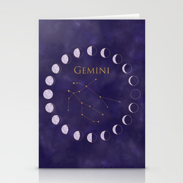 Gemini, Purple Phases of the Moon Stationery Cards