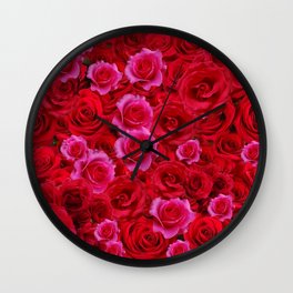 NATURE ART OF BED OF RED & PINK ROSE FLOWERS Wall Clock
