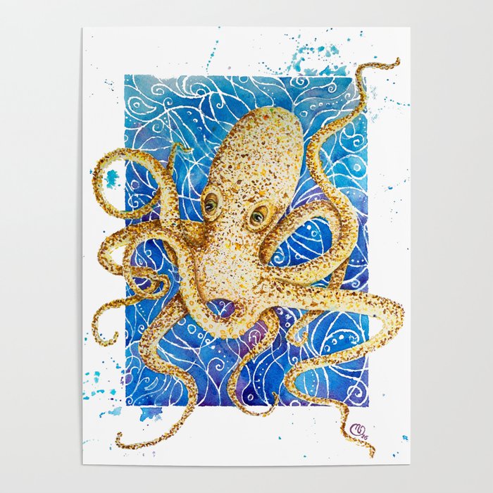 La pieuvre - Contemporary Watercolor Octopus Painting Poster