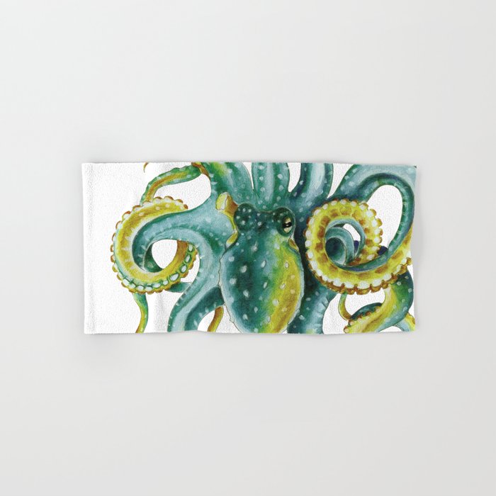 Octopus Tentacles Green Watercolor Art Hand & Bath Towel