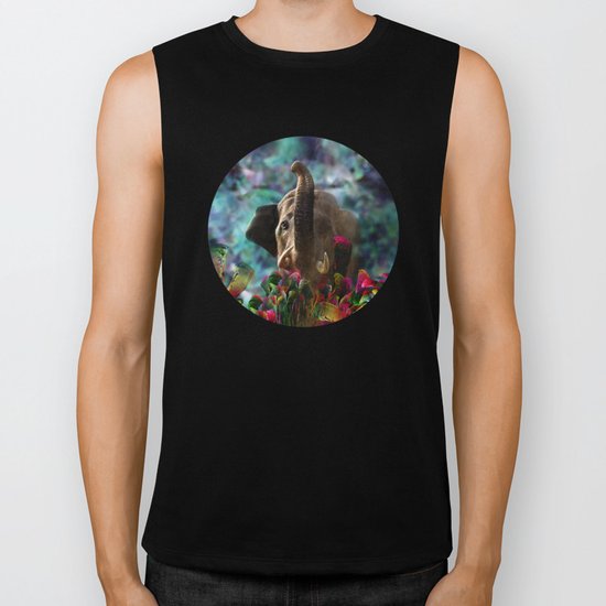 Elephant in Fractal Jungle Biker Tank