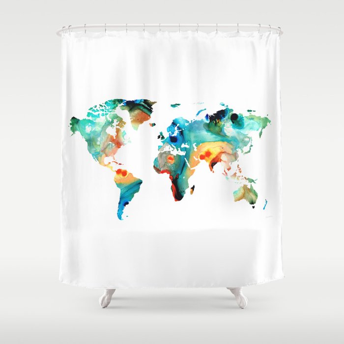 Map Of The World 11 Colorful Abstract Art Shower Curtain