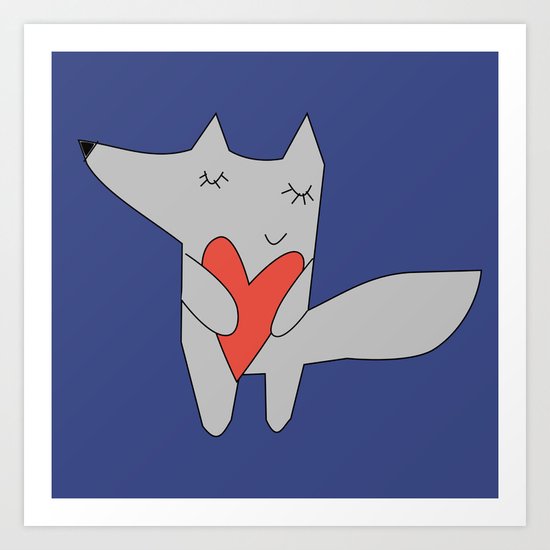 Fox in love blue Art Print