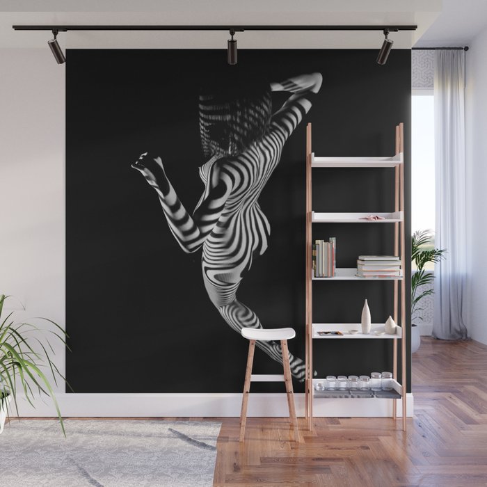 0481s-MM BW Abstract Nude Art Model Back Shoulders Zebra Stripe Wall Mural