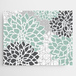 Flower Blooms, Teal and Grey Jigsaw Puzzle