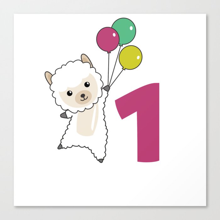 Alpaca First Birthday Balloons For Kids Canvas Print