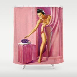 Pin Up Girl in Pink Bathroom Shower Curtain