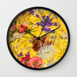 Yellow shabby chic floral foliage design - vintage flowers  Wall Clock