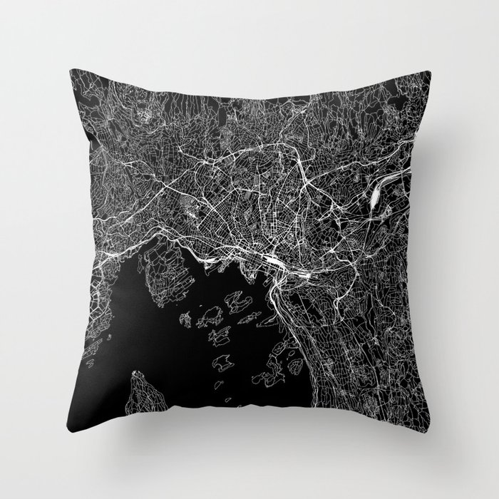 Oslo Black Map Throw Pillow