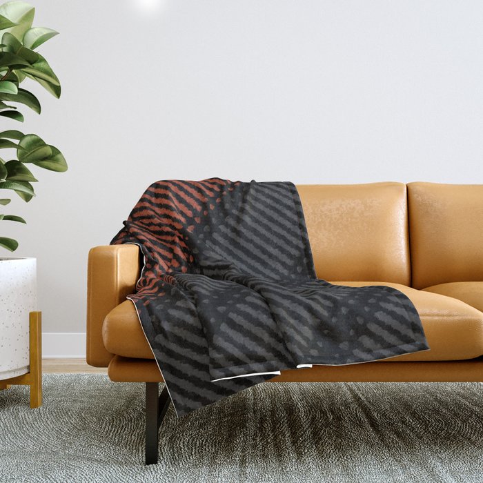 Abstract Geometric Lines and Dots Minimal Black Burnt Orange Charcoal Gray Grey Throw Blanket