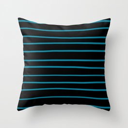 Pantone Barrier Reef 17-4530 Hand Drawn Horizontal Lines on Black Throw Pillow