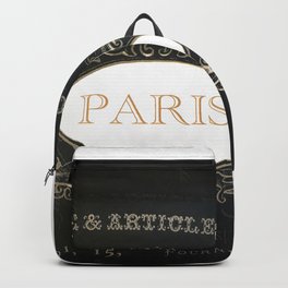 Paris Black White Gold Typography Home Decor Backpack