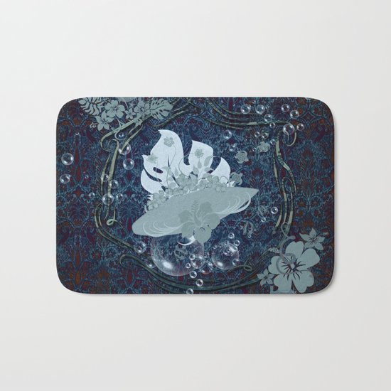 Surfing, surfboard with flowers Bath Mat