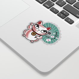 Lucky Cat Maneki Neko , Dragons and Koi fish On Pink Sticker