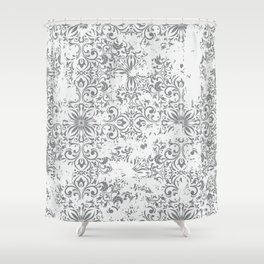Seamless vintage rug with an effect of attrition. Damask carpet. Hand drawn seamless abstract pattern with eastern motifs. Vintage illustration Shower Curtain