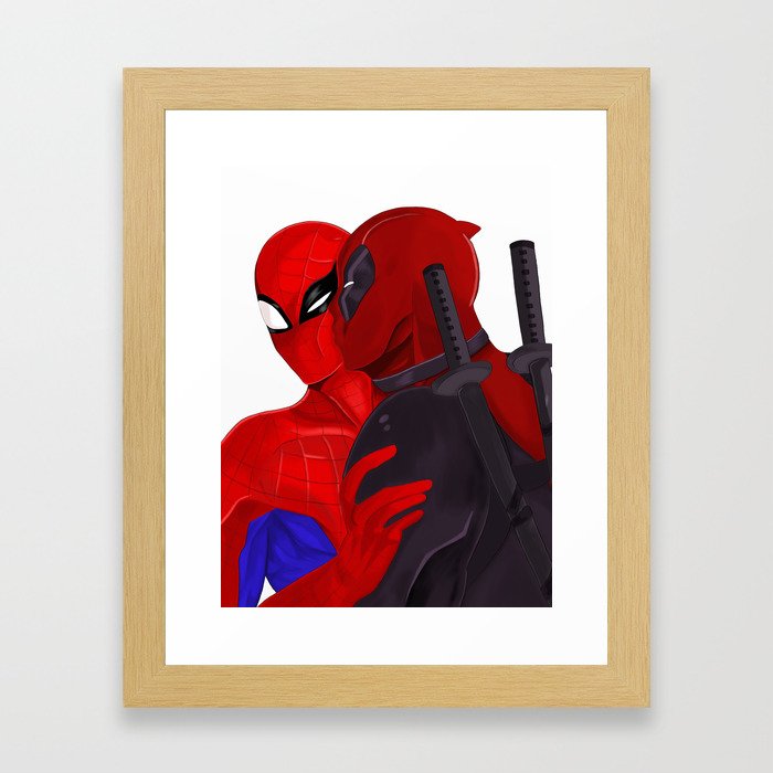 SpideyPool Kiss Framed Art Print