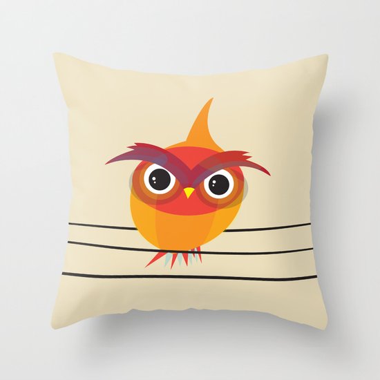 Owl On A Wire Throw Pillow