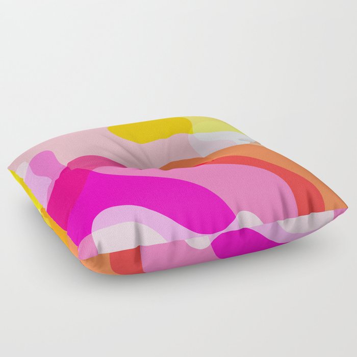 Abstract Yellow Pink Colorful Organic Shapes Floor Pillow