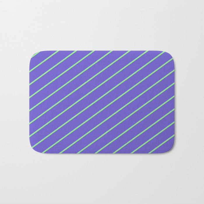 Light Green and Slate Blue Colored Lines/Stripes Pattern Bath Mat