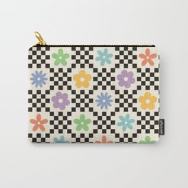 Retro Colorful Flower Double Checker Carry-All Pouch