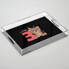 Third Birthday Bear For Children 3 Years Old Acrylic Tray