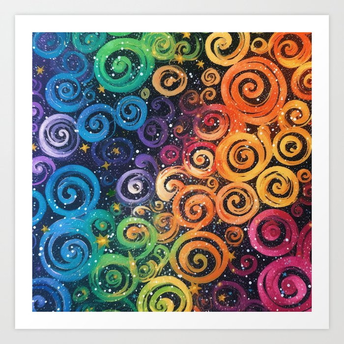Whimsical Rainbow Swirls 03 Art Print
