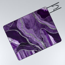 Purple Marble Agate Silver Glitter Glam #1 (Faux Glitter) #decor #art #society6 Picnic Blanket