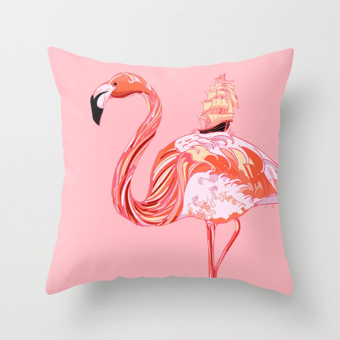 Flamingo & Sea Throw Pillow