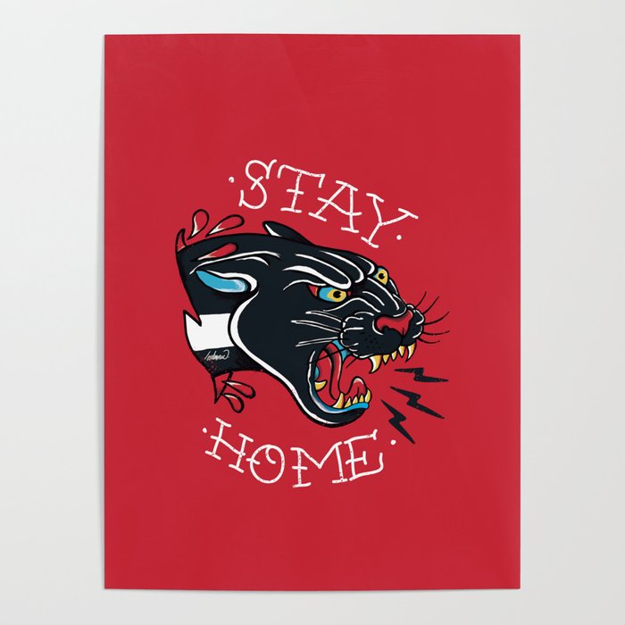 Stay Home Panther Tattoo Poster