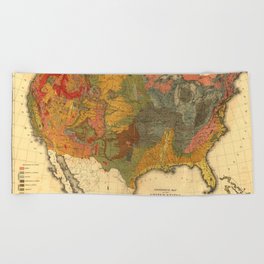 Vintage United States Geological Map Beach Towel