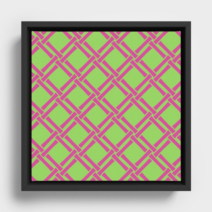 Classic Bamboo Trellis Pattern 239 Hot Pink and Chartreuse Framed Canvas