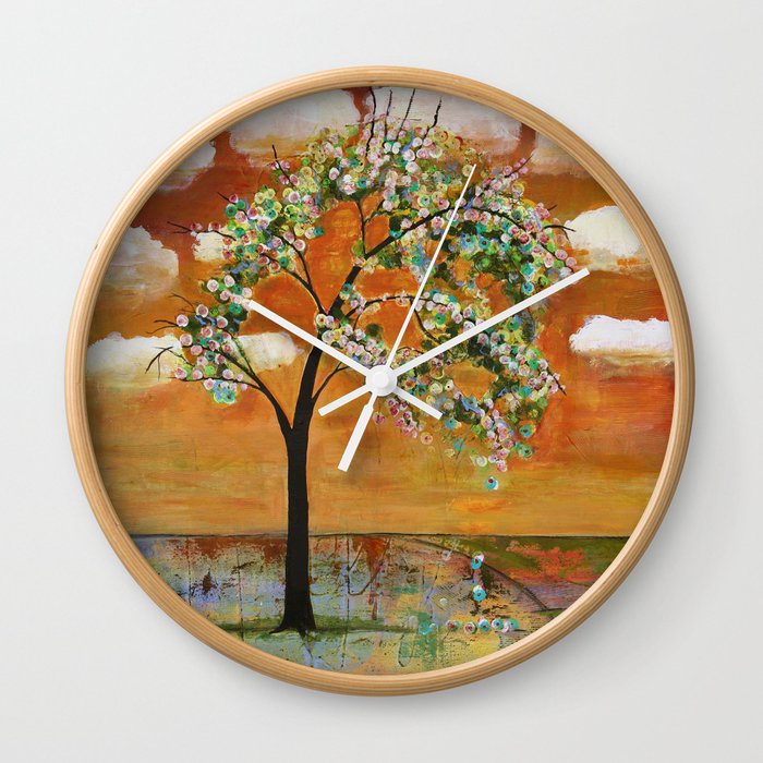Patterned Tangerine Sky Tree Wall Clock