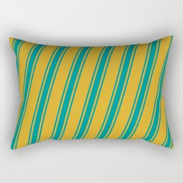 [ Thumbnail: Goldenrod & Dark Cyan Colored Lines Pattern Rectangular Pillow ]