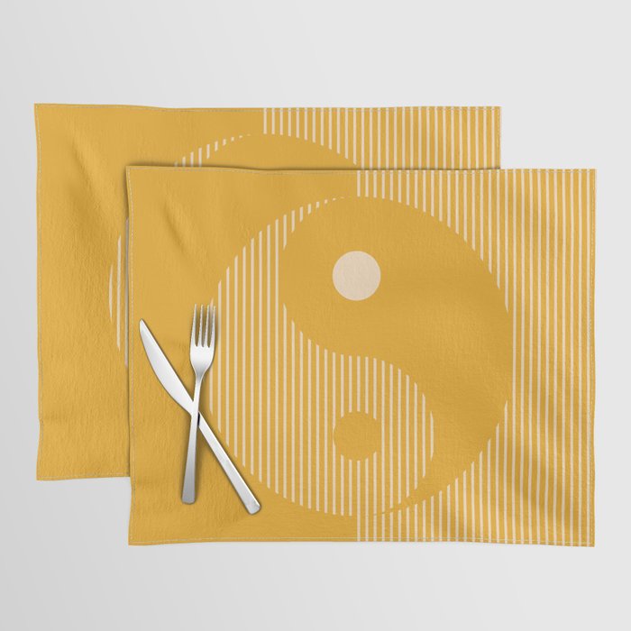Geometric Lines Ying and Yang IV in Mustard Yellow Placemat