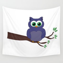 A Cute Owl Sitting on a branch Wall Tapestry