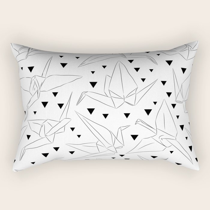 Japanese Origami White Paper Cranes Sketch Symbol Of Happiness Luck And Longevity Rectangular Pillow By Ekaterinap
