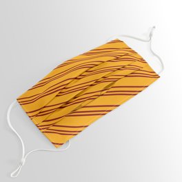 [ Thumbnail: Orange and Maroon Colored Lined/Striped Pattern Face Mask ]