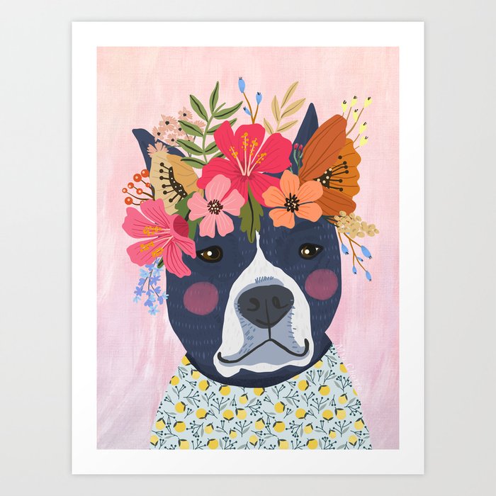 Dog portrait, Pit bull, Pitty dog, Cut dog Art Print