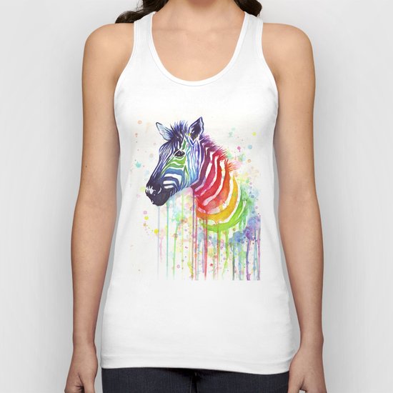 Zebra Watercolor Rainbow Animal Painting Ode to Fruit Stripes Unisex Tank Top