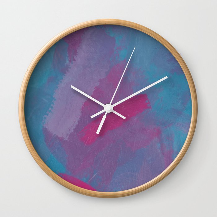 abstract splatter brush stroke painting texture background in pink blue Wall Clock