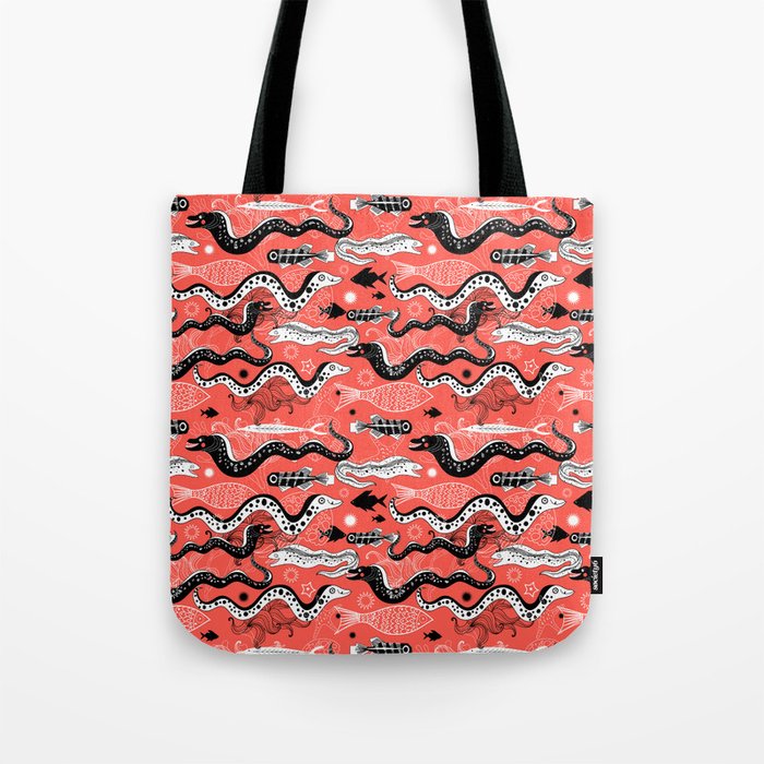 Beautiful graphic illustration of the sea snake, Moray Tote Bag