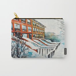Brooklyn New York In Snow Storm Carry-All Pouch | Landscape, Winter, Snow, Brownstones, Realism, Cold, Backtoschool, Theotherartfair, Illustration, Brooklyn 
