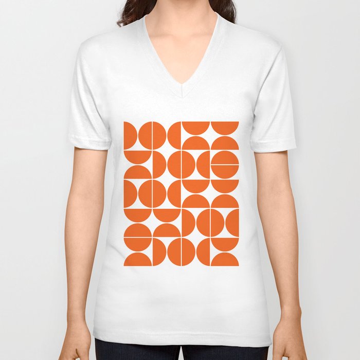 Mid Century Modern Geometric 04 Orange V Neck T Shirt