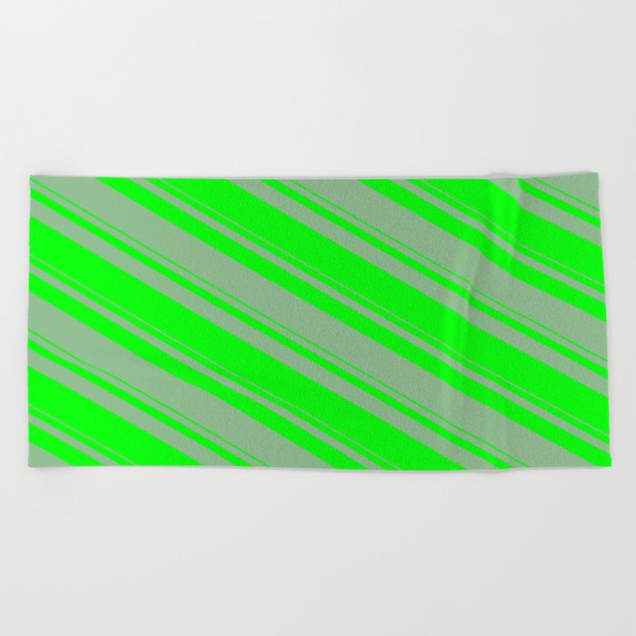 Dark Sea Green & Lime Colored Lines/Stripes Pattern Beach Towel