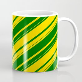 [ Thumbnail: Yellow & Dark Green Colored Lines/Stripes Pattern Coffee Mug ]